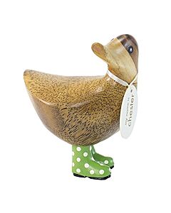 DCUK Natural Wooden Ducky Spotted Welly Boots (Green)